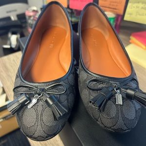 Coach Black Signature Canvas Tassel Ballet Flats